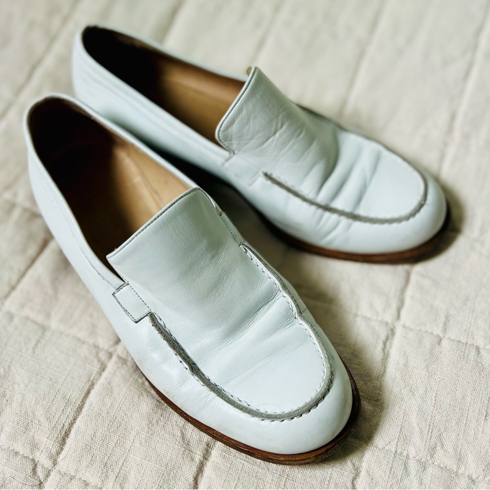 Jil Sander White Leather Heel Penny Loafers sz 37.5